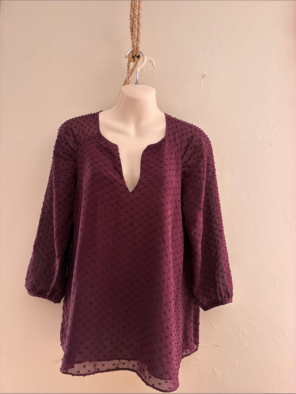 Babaton Plum Textured Split-Neck Tunic. SILK
